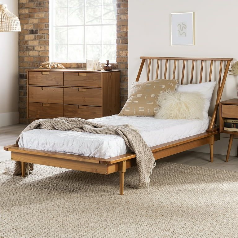 Desert Fields Modern Boho Twin Size Solid Wood Platform Bed, Caramel | Walmart (US)