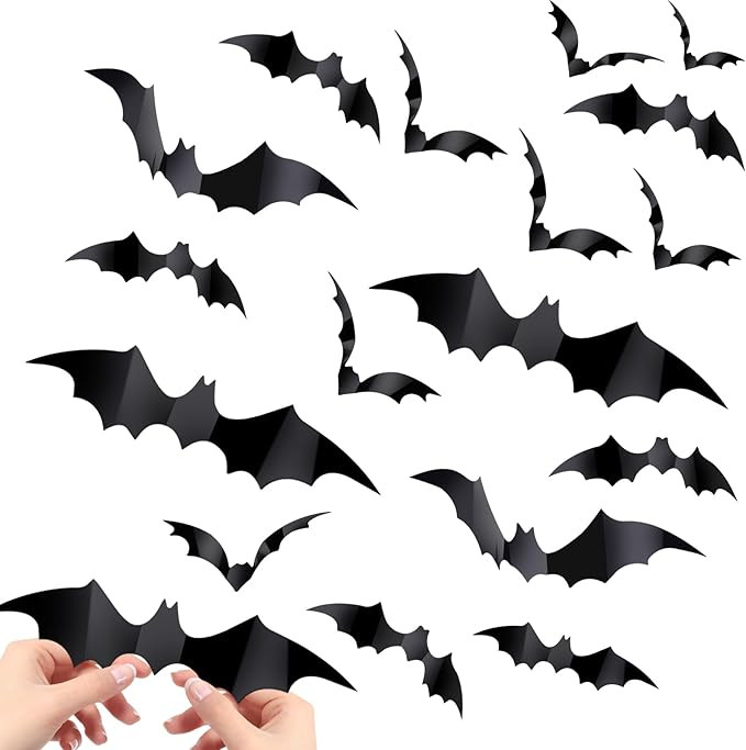 60PCS Halloween Decorations, 4 Different Sizes Realistic Waterproof PVC Black 3D Scary Bats Decor... | Amazon (US)
