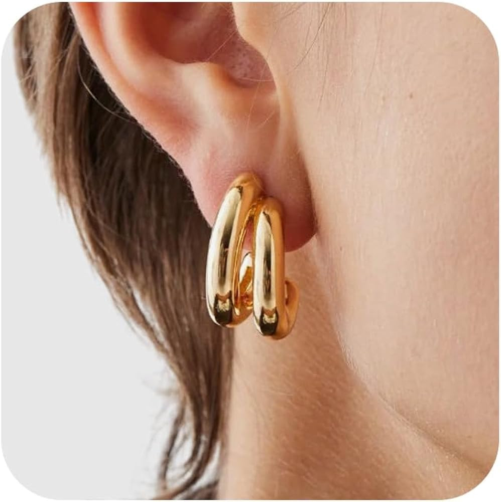 Gold Hoop Earrings for Women - Chunky Gold Earrings 14K Gold Plated Earrings Trendy Chunky Gold H... | Amazon (US)