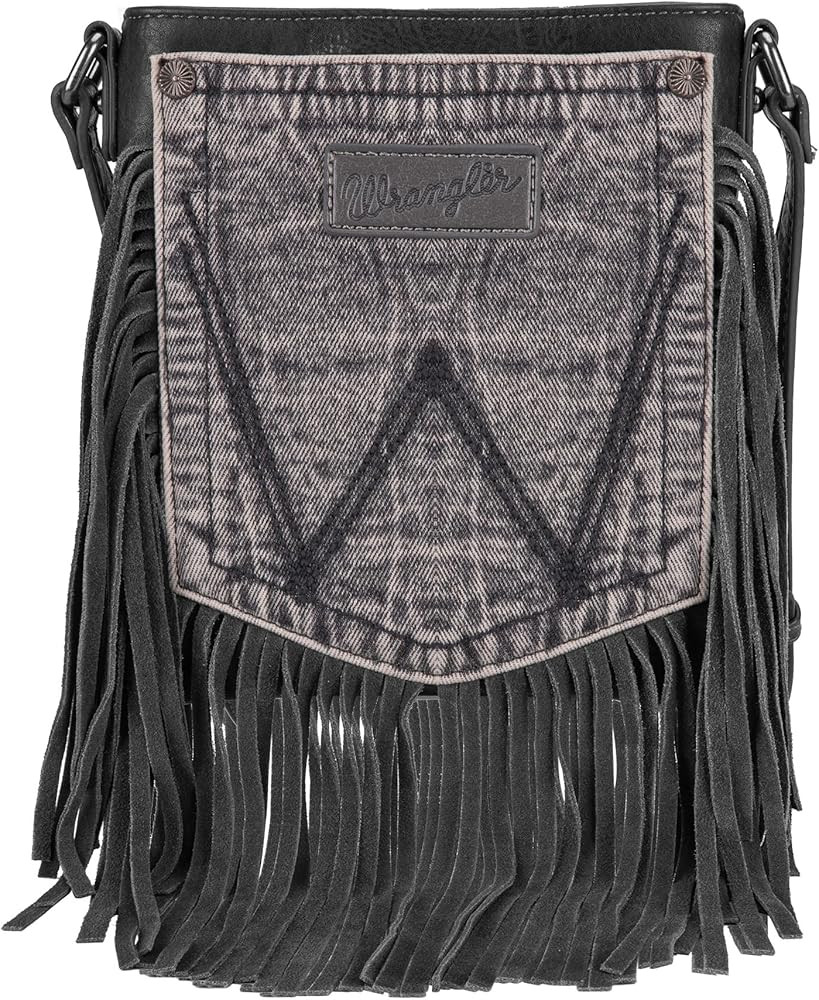Wrangler Signature Pocket Crossbody Bag for Women Genuine Leather Fringe Purse | Amazon (US)