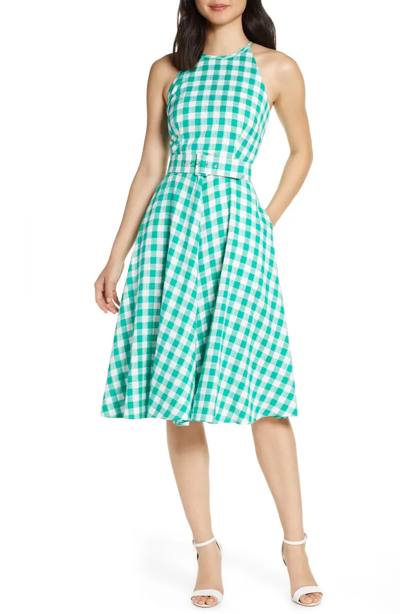 Halter Neck Gingham Fit & Flare DressELIZA J | Nordstrom