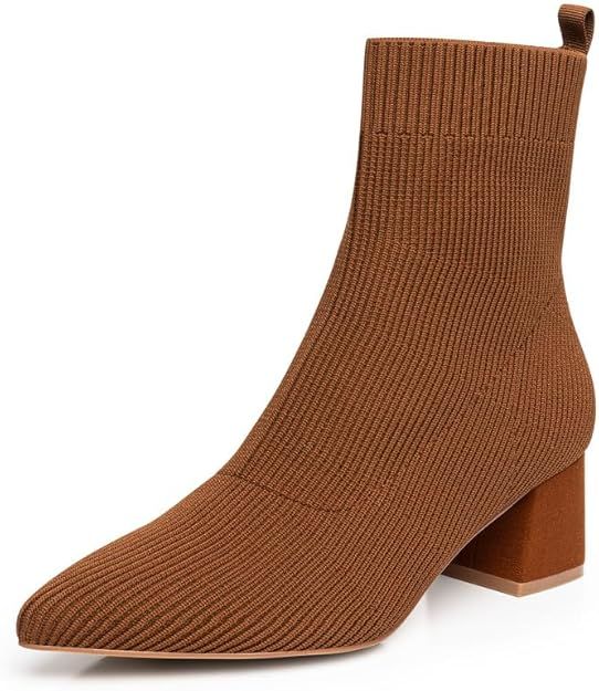Trary Women's Pointed Toe Ankle Boots Knit Sock Booties Chunky Heeled Slip On Ankle Boot Fall Wom... | Amazon (US)
