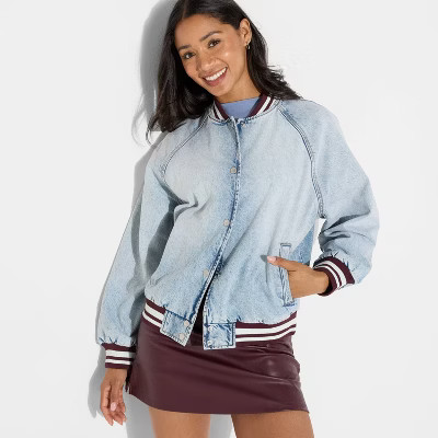 Women's Denim Varsity Jacket - Wild Fable™ | Target