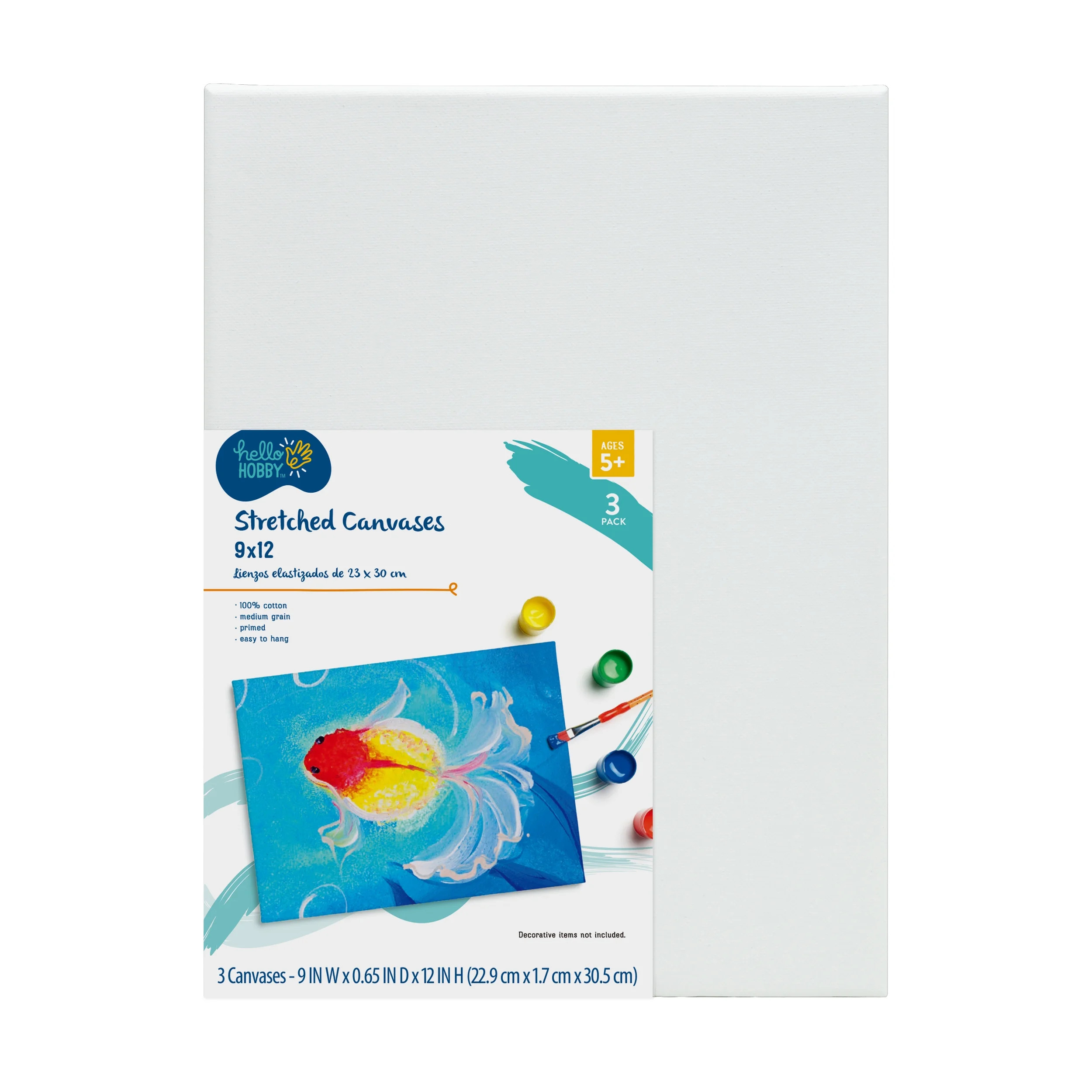 Hello Hobby Kids Canvas, 100% Cotton Acid Free White Stretched Canvas, 9"x12", 3 Pack - Walmart.c... | Walmart (US)