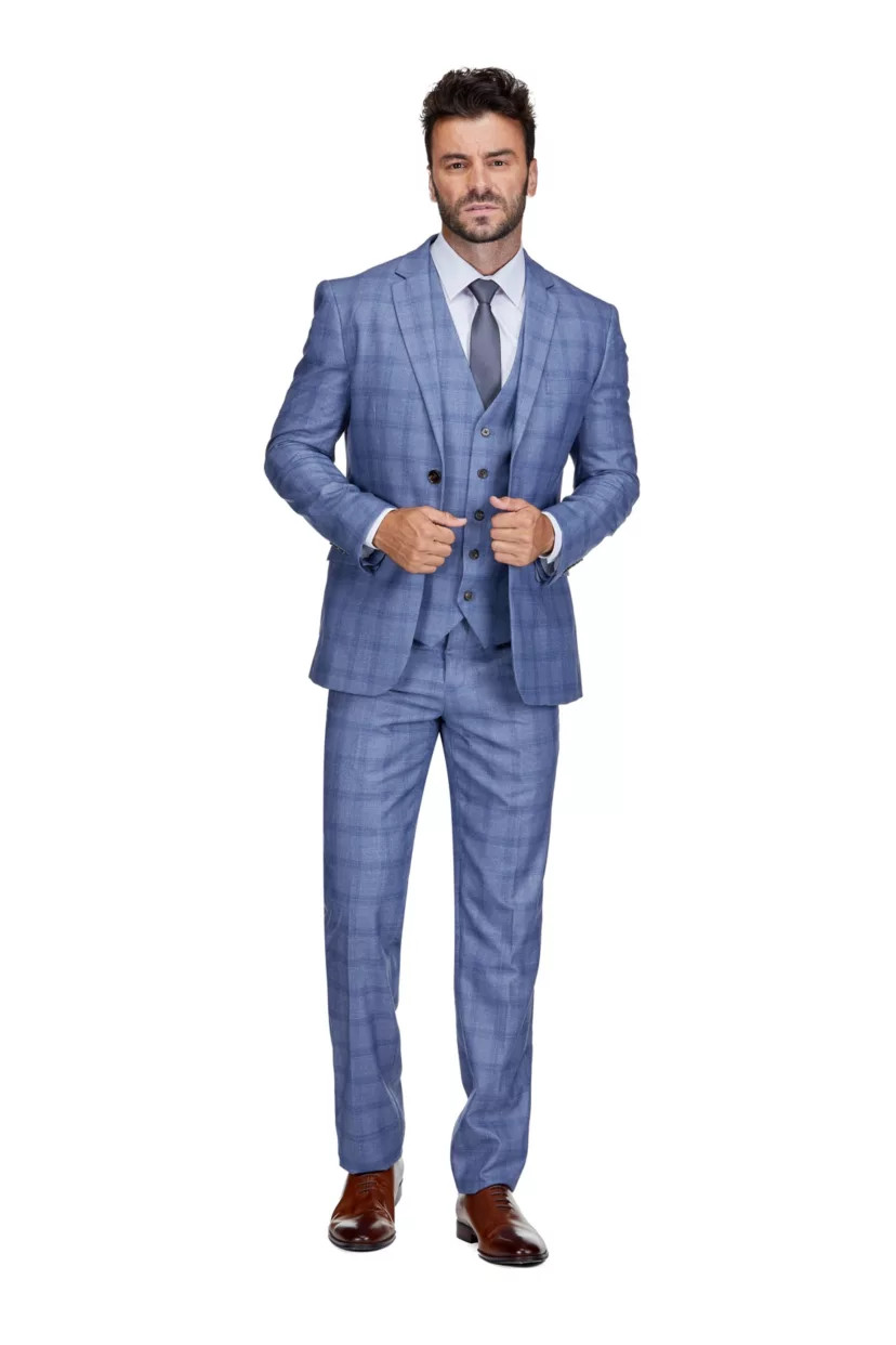 Men's 3-Piece Slim Fit Blue Plaid Suit | Belk