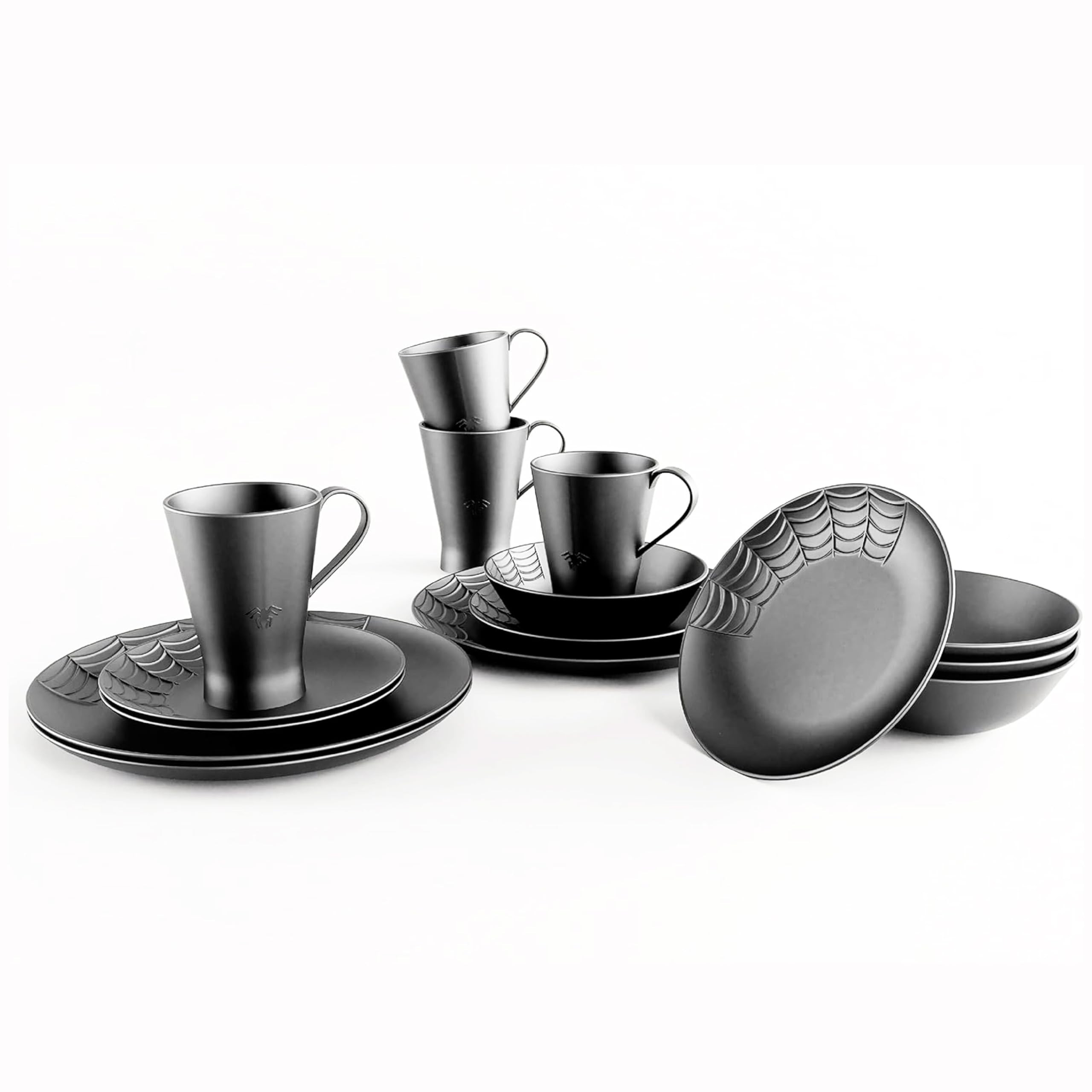 Nomnu Spiderweb Dinnerware Set (16 Pieces) - Goth Dinnerware Set - Black Matte Porcelain - 4 Dinn... | Amazon (US)