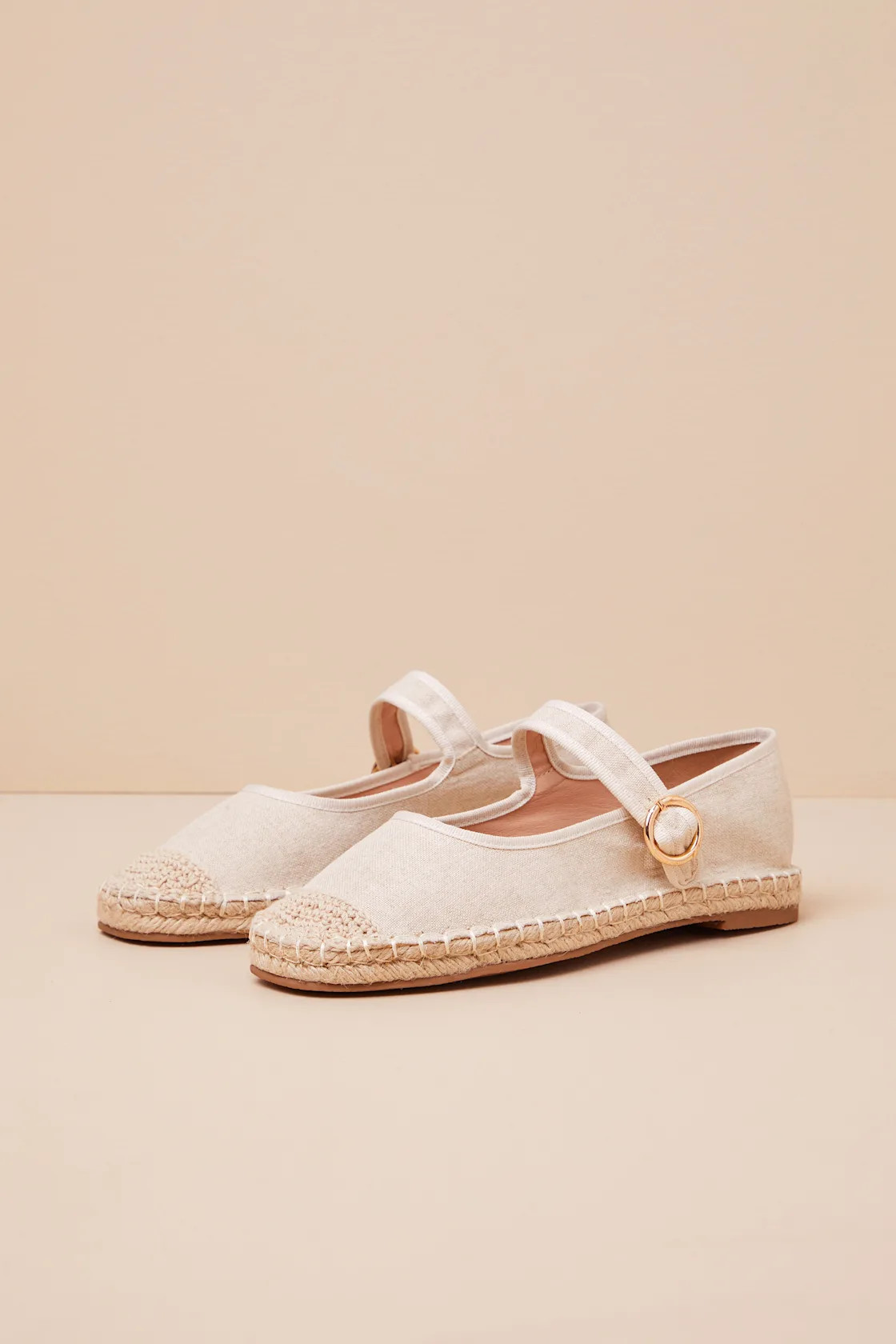 Lusa Natural Woven Espadrille Buckle Ballet Flats | Lulus
