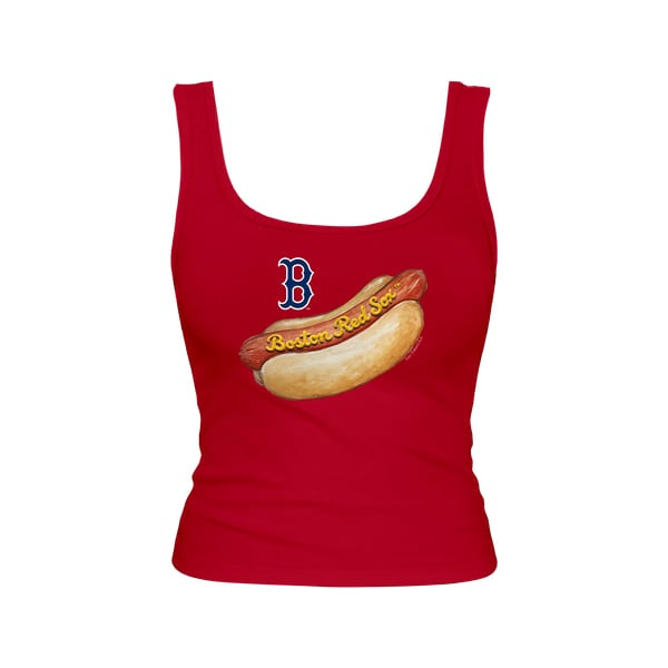 Women's Boston Red Sox Tiny Turnip Red Emmy Hot Dog Tri-Blend Tank Top | MLB Shop