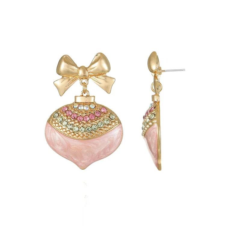 Holiday Time Goldtone Embellished Ornament Earrings, Pink, 1 Pair - Walmart.com | Walmart (US)