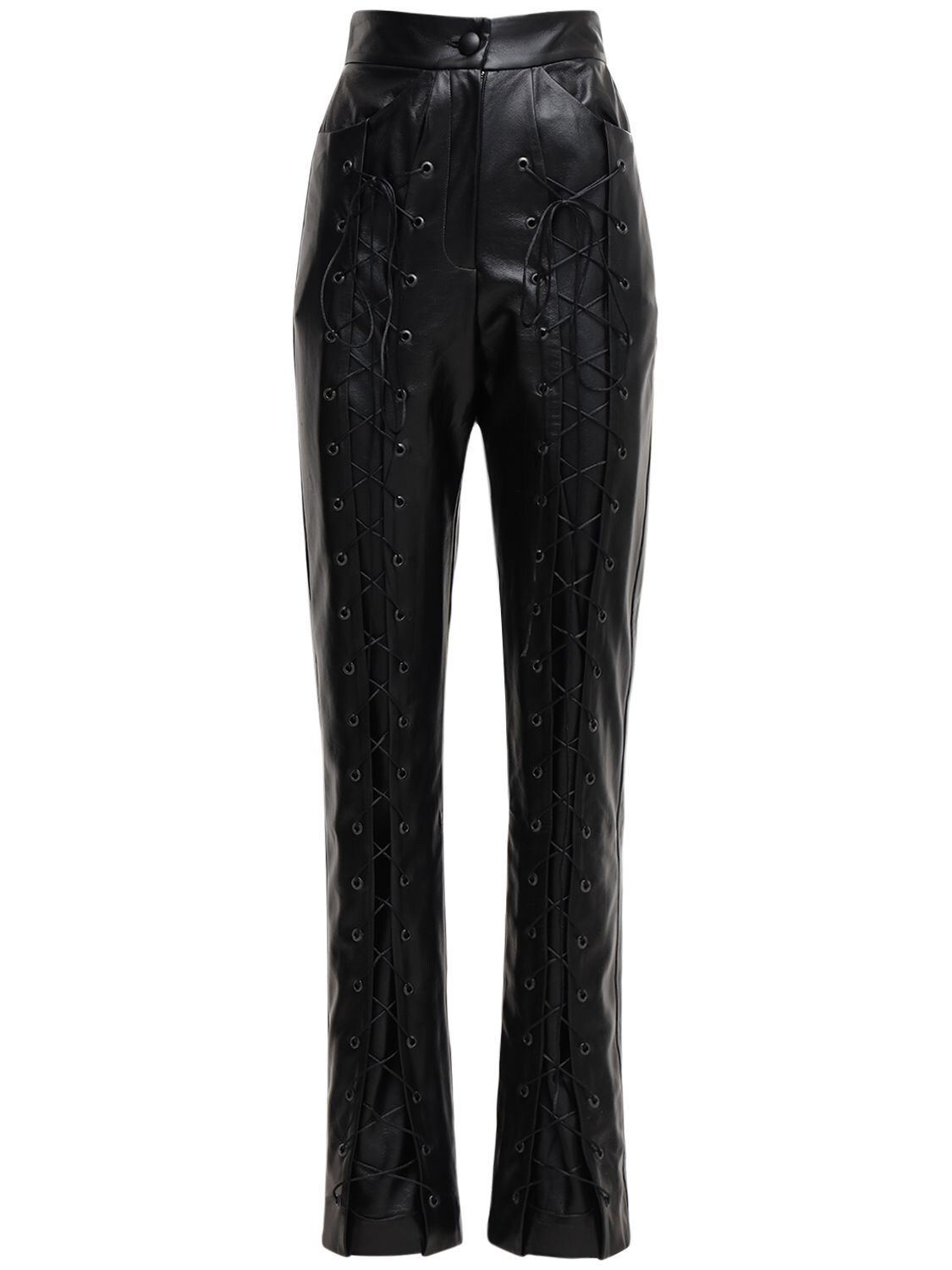 High Waist Lace-up Faux Leather Pants | Luisaviaroma