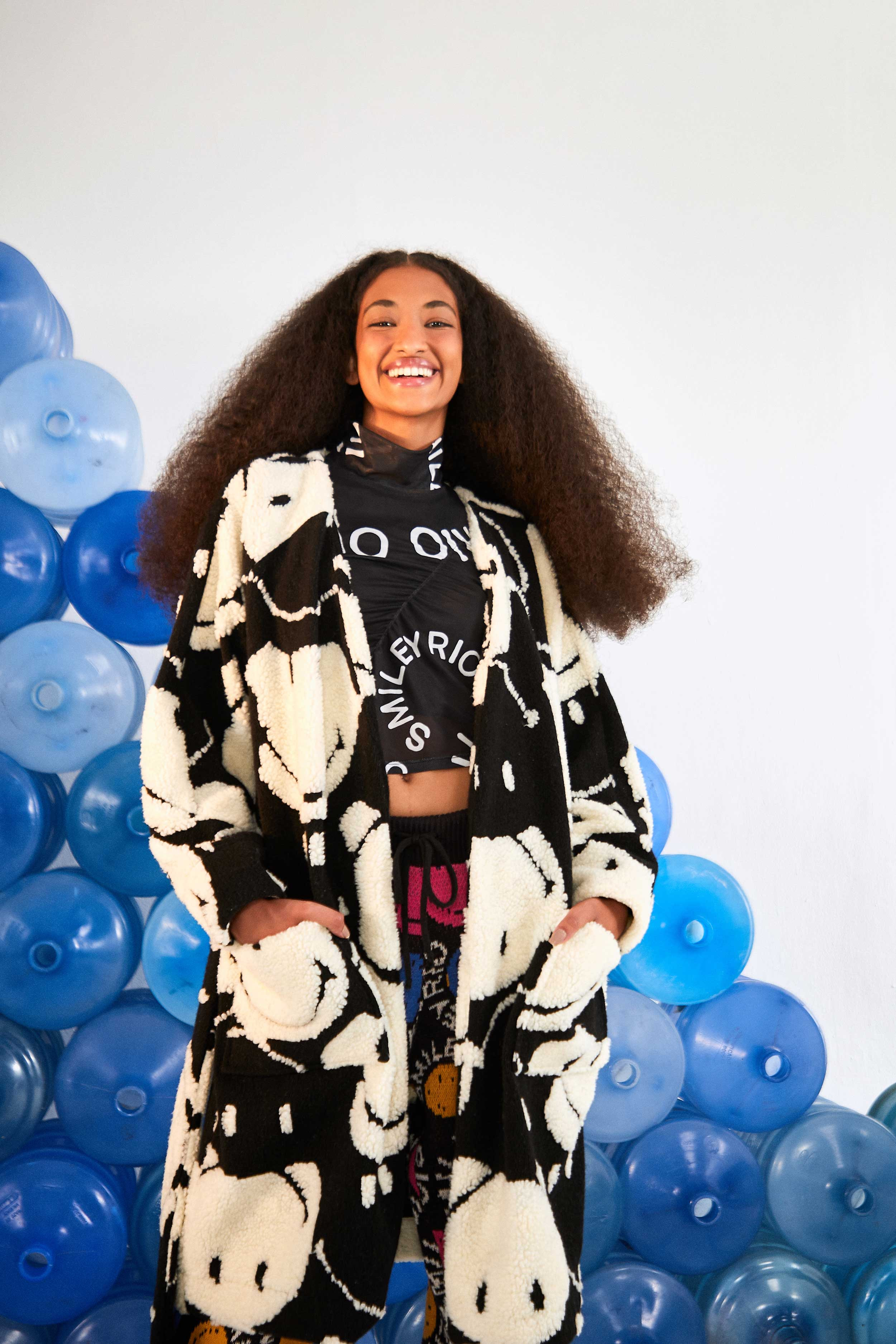 Black & White Smiley® Fleece Coat | FarmRio (US)