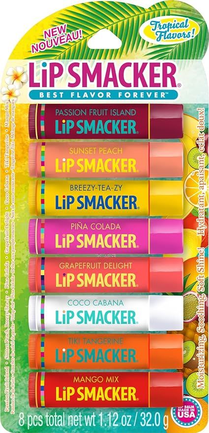 Lip Smacker Flavored Lip Balm Tropic Fever Pack of 8, Passion Fruit, Peach, Breezey-Teazey, Pina ... | Amazon (US)