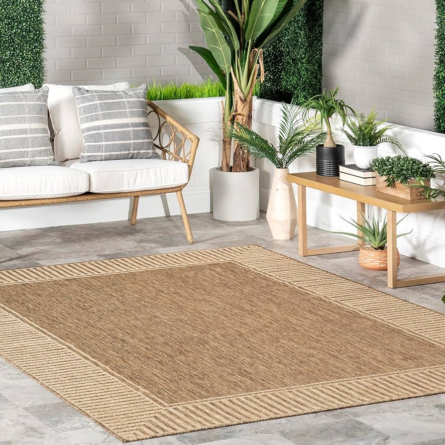 nuLOOM 7' x 9' Outdoor Area Rug, Casual Design With Striped Border, Stain Resistant, Highly Durab... | Amazon (US)