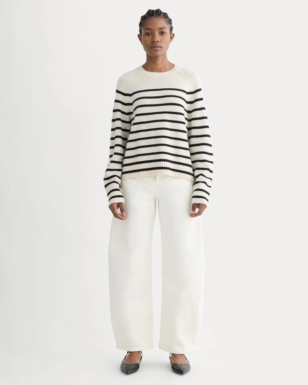 The Boxy Crew in Cashmere | Bone / Black | Everlane