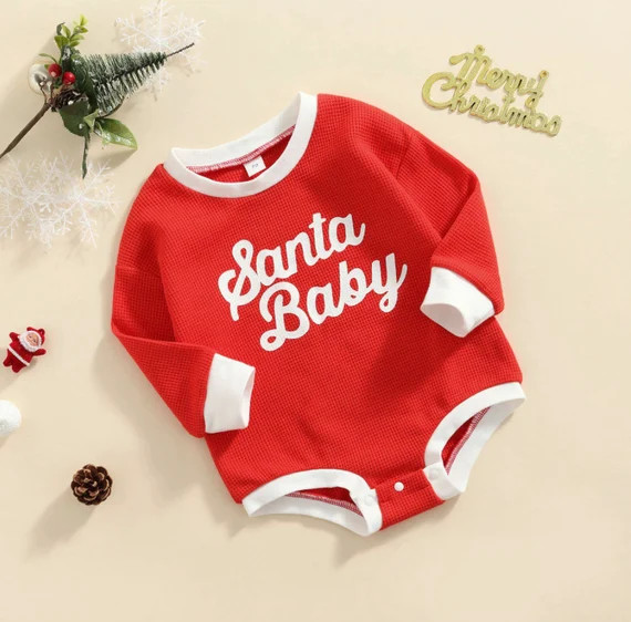 Santa Baby Red Baby Romper, Toddler Bodysuit, Winter Outfit, Christmas Romper, Toddler Girl, Long... | Etsy (US)