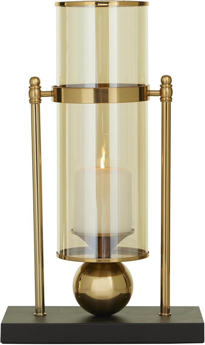 CosmoLiving by Cosmopolitan Metal Pillar Candle Holder with Metal Stand, 10" x 5" x 17", Gold | Amazon (US)