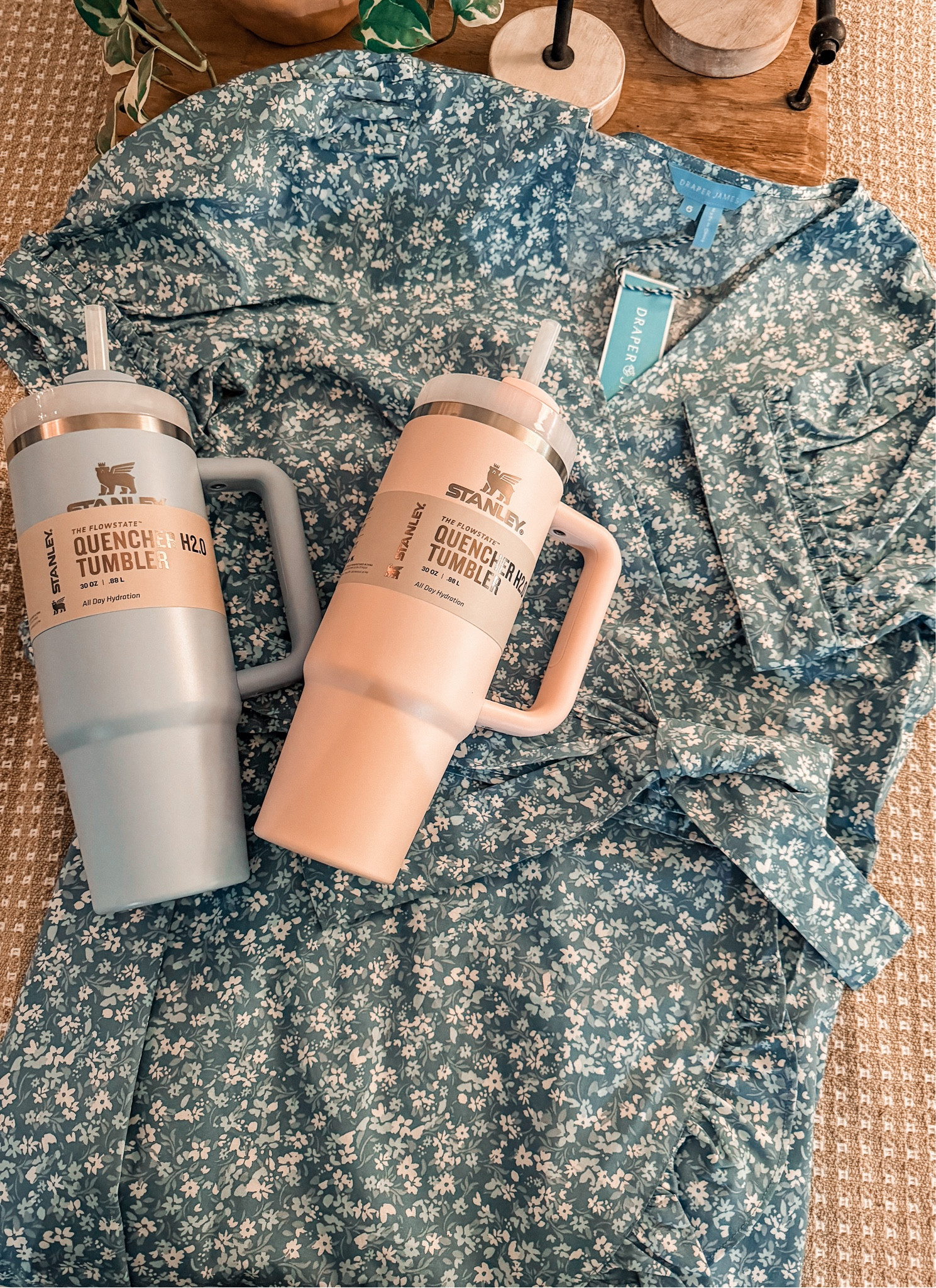 Girly finds from my shopping day. This beautiful wrap dress and pretty pastel Stanley’s that remind me of spring! 🩵 
# dress # feminine # girly aesthetic # Stanley tumbler 

#LTKfindsunder100 #LTKsalealert #LTKfindsunder50