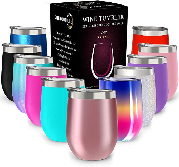 CHILLOUT LIFE 12 oz Stainless Steel Tumbler with Lid and Gift Box - Wine Tumbler Double Wall Vacu... | Amazon (US)