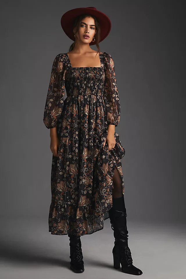 Let Me Be Square-Neck Smocked Maxi Dress | Anthropologie (US)