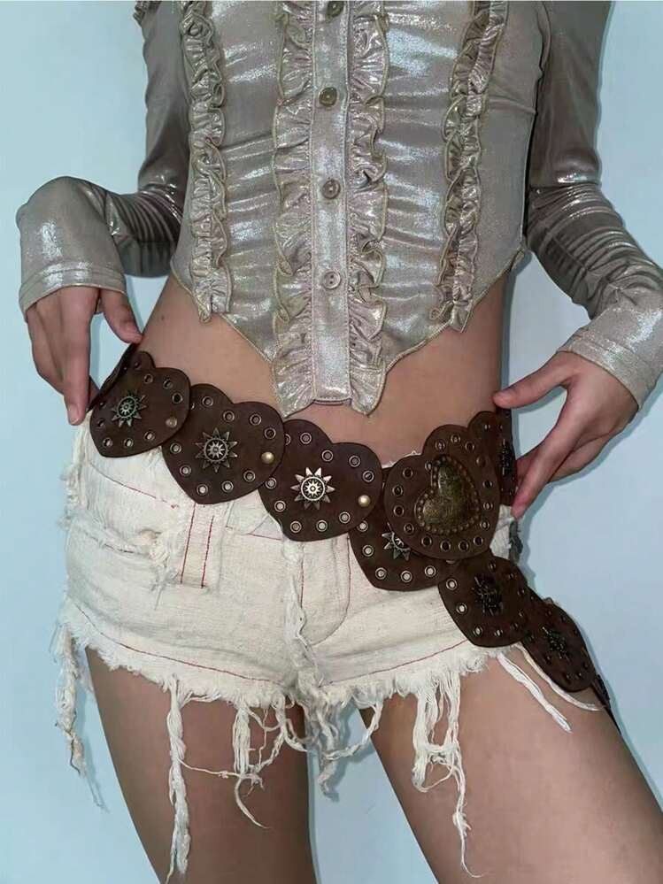 1pc Vrouwen Retro Bruine Western Stijl Metalen Hart Splice Taille Riem, Y2K Baddie Vintage Esthet... | SHEIN