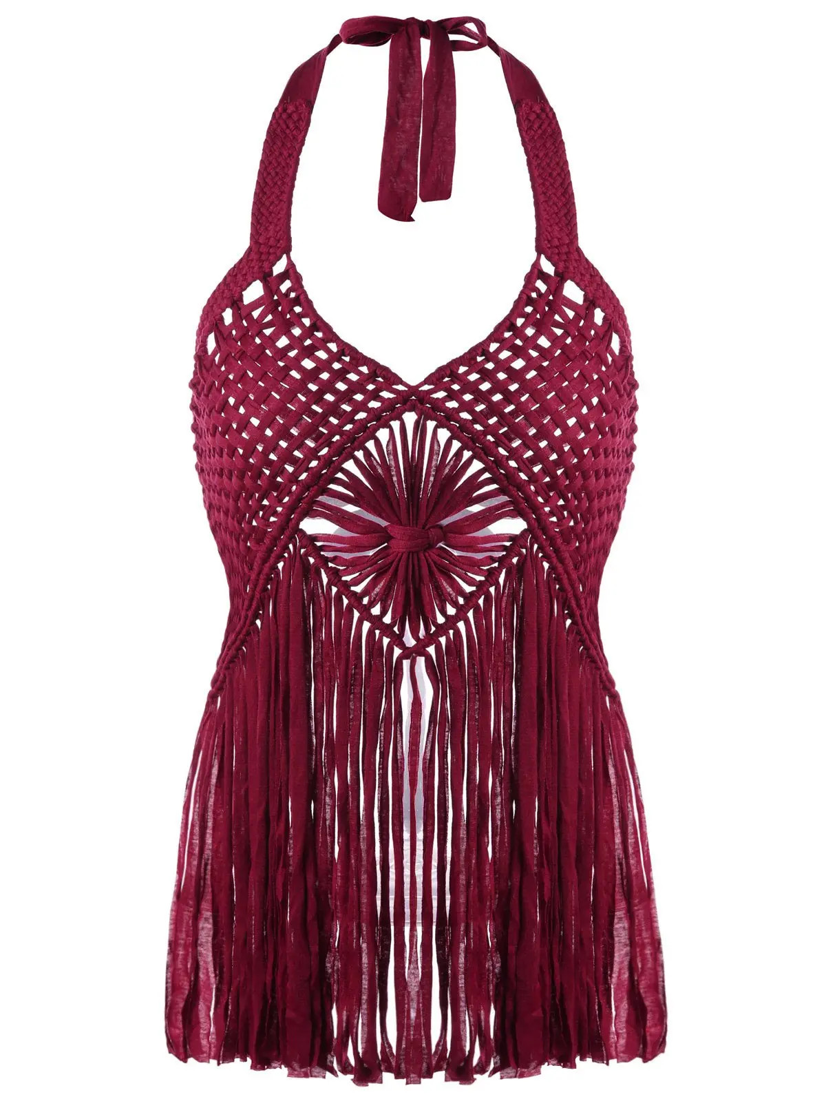 Halter Neck Crochet Fringed Cover-Ups Swimwear | Rosegal US