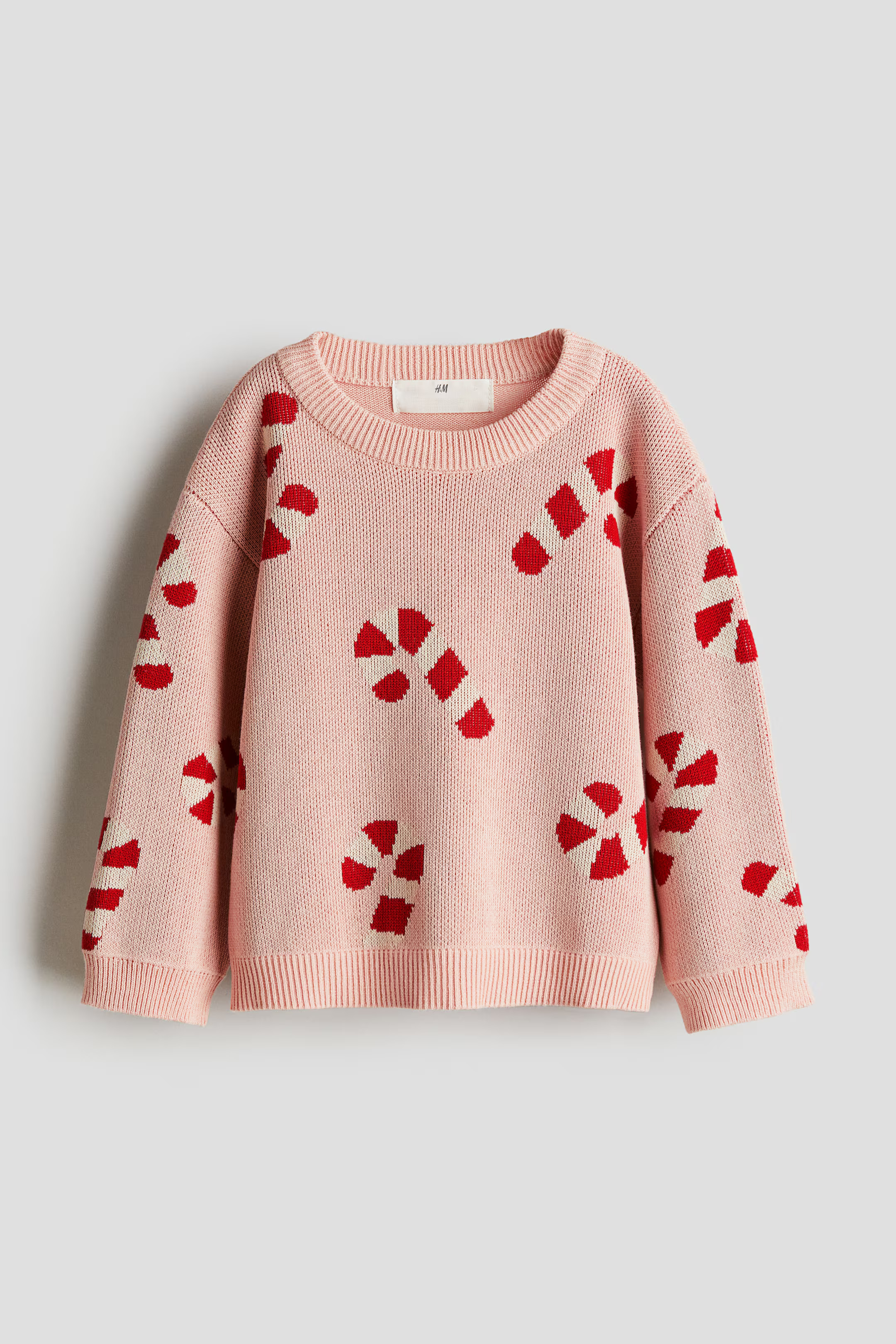 Patterned Cotton Sweater - Dusty pink/candy canes - Kids | H&M US | H&M (US + CA)