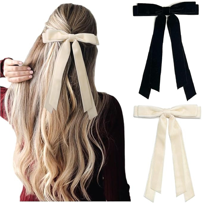 Velvet Hair Bows for Women Girls, Holiday Velvet Ribbon Bows for Hair Holiday Gifts, Black Cream ... | Amazon (US)