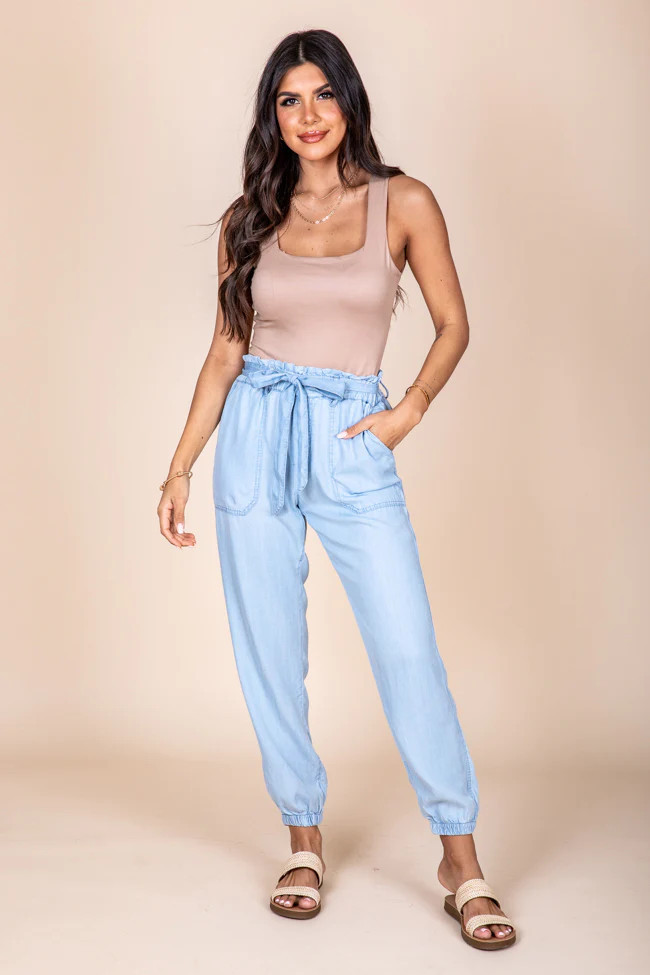 Blue Horizons Light Blue Chambray Joggers | Pink Lily