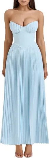 HOUSE OF CB Marcella Strapless Pleated Georgette Gown | Nordstrom | Nordstrom