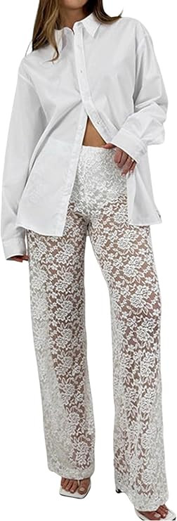 Women Sexy See Through Sheer Mesh Elastic Pencil Pants High Waist Leggings Sweatpants Tights | Amazon (US)