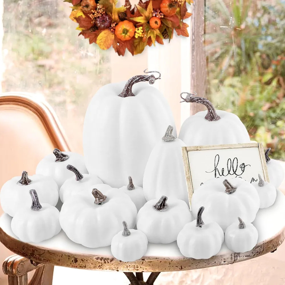 Ywlake Pumpkin Fall Decorations, Decorative Large Small Outdoor White Foam Plastic Fake Faux Arti... | Amazon (US)