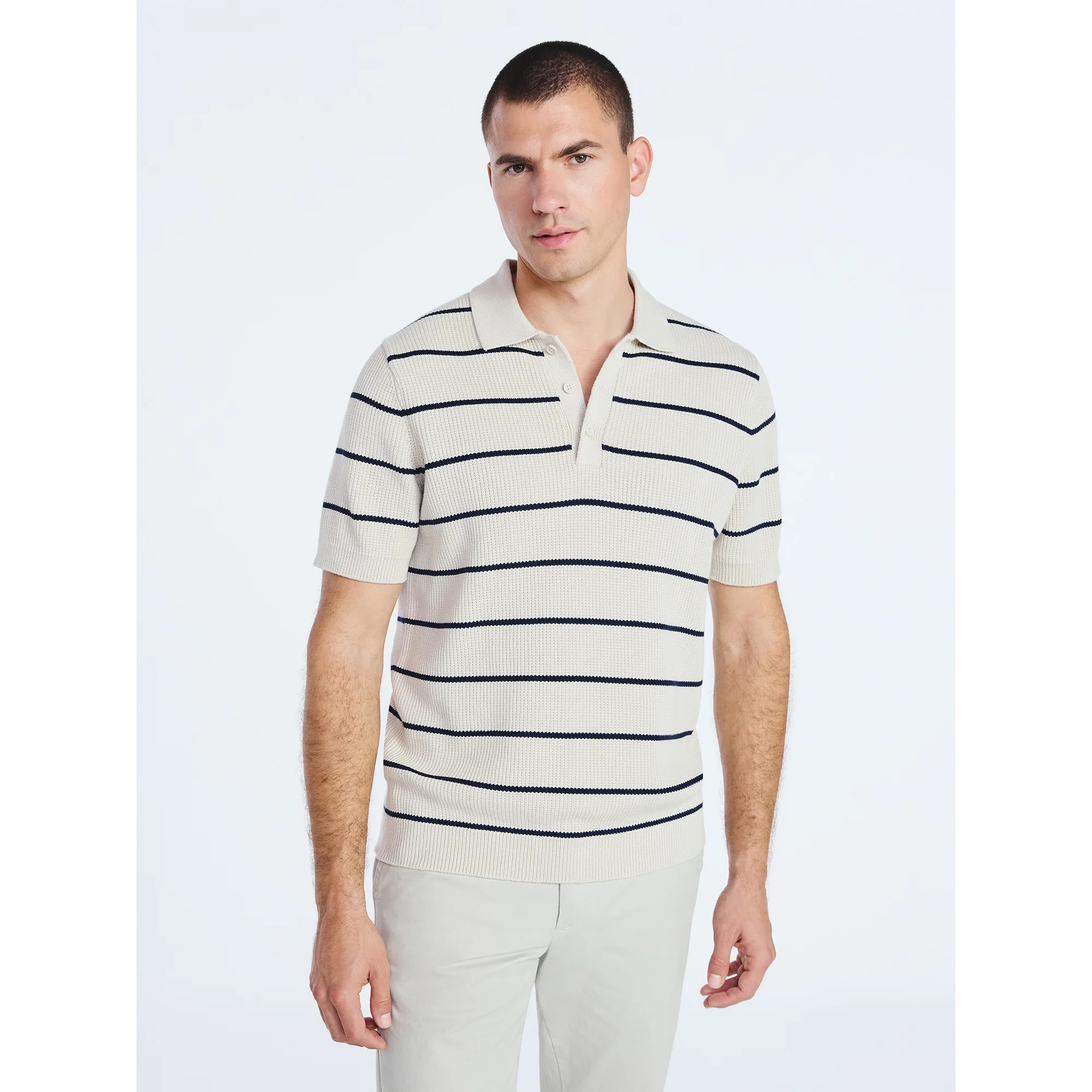Free Assembly Men's Textured Stripe Polo Sweater with Short Sleeves, Sizes S-3XL | Walmart (US)