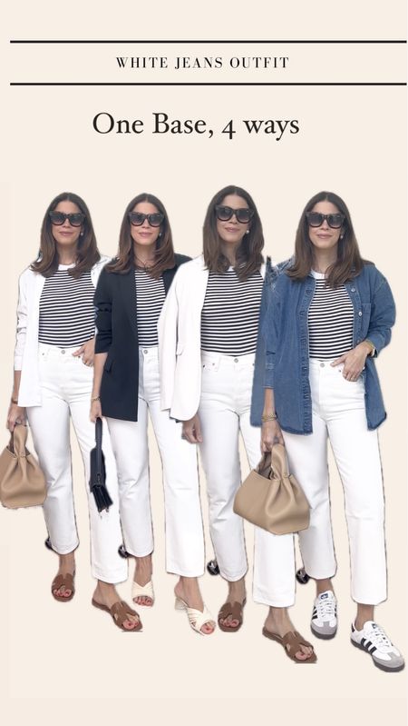One base four ways 
White jeans and striped tee

#LTKSeasonal #LTKFindsUnder50 #LTKFindsUnder100