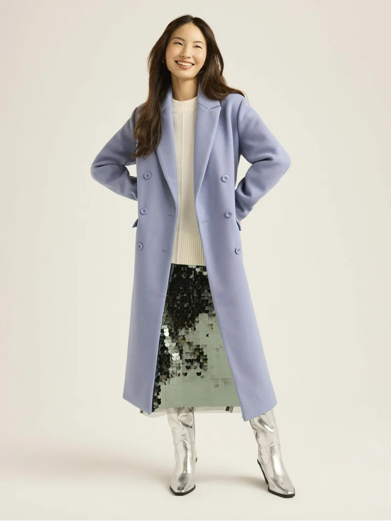 Scoop Women's & Women's Plus Faux Wool Oversized Double Breasted Coat, Sizes XS-4X | Walmart (US)