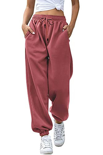 Sweat for Women Pants Cotton Cuffed Joggers Fashion Lightweight Sweatpants Sporty Gym Workout Plain Fit Lounge Pants Brick Red XS | Amazon (US)