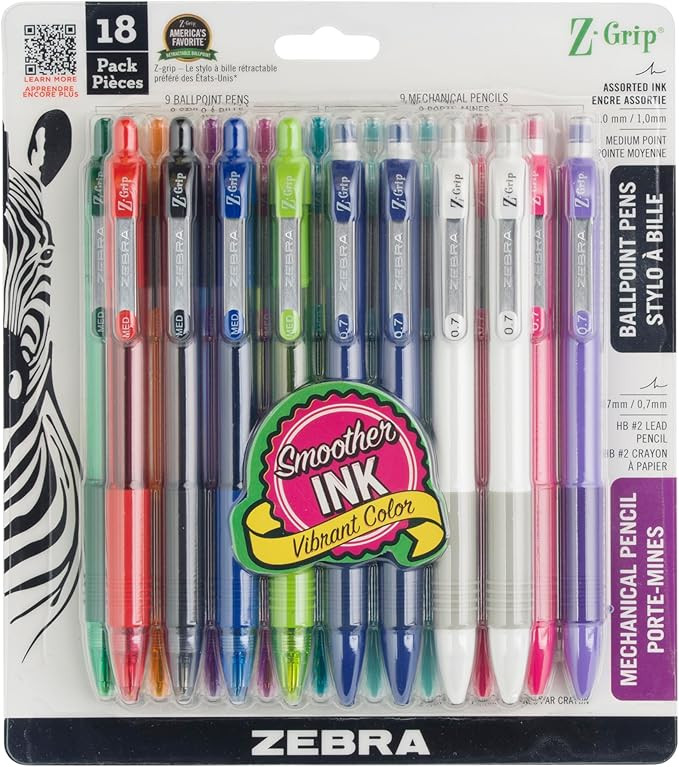 Zebra Pen Z-Grip Writing Set, Retractable Medium Point Ballpoint Pen and Mechanical Pencil, #2 HD... | Amazon (US)