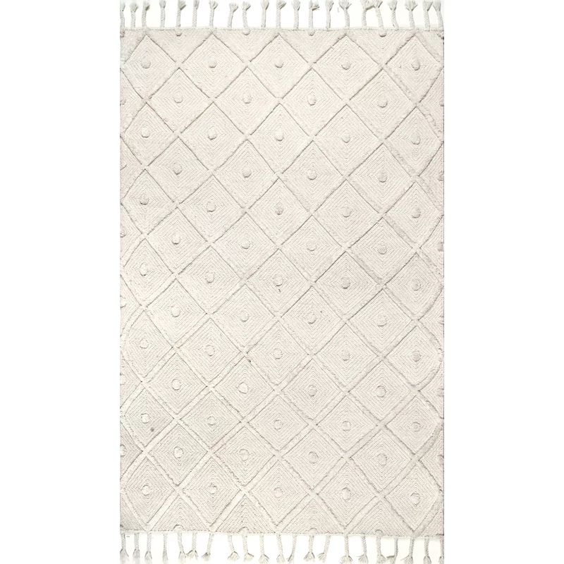 Whigham Moroccan Wool Tasseled Handmade Off-White Rug | Wayfair North America