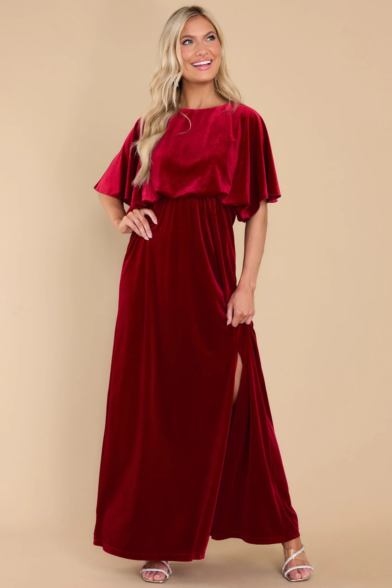 Ready For Tonight Dark Red Velvet Maxi Dress | Red Dress 
