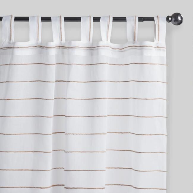 White Jute Striped Sahaj Tab Top Curtains Set Of 2 | World Market