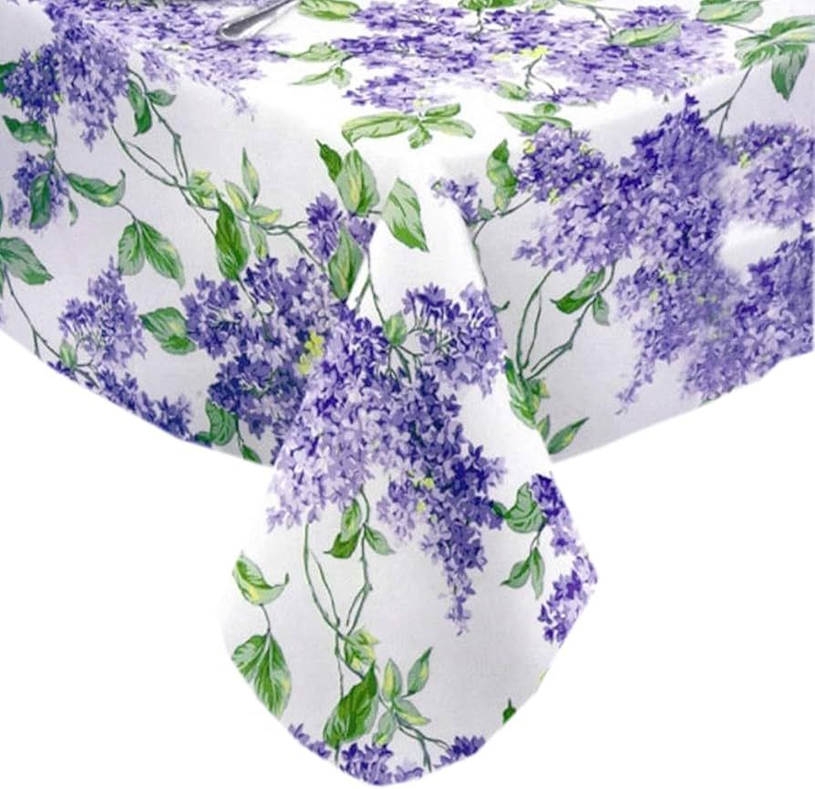 Lilac Fields Heavy 4 Gauge Vinyl Flannel Backed Tablecloth, Purple Lilacs Floral Indoor/Outdoor W... | Amazon (US)