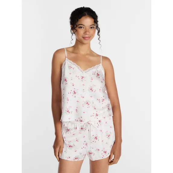 Joyspun Women's Lace Trim Stretch Satin Cami and Shorts Set, 2-Piece, Sizes XS-3X | Walmart (US)