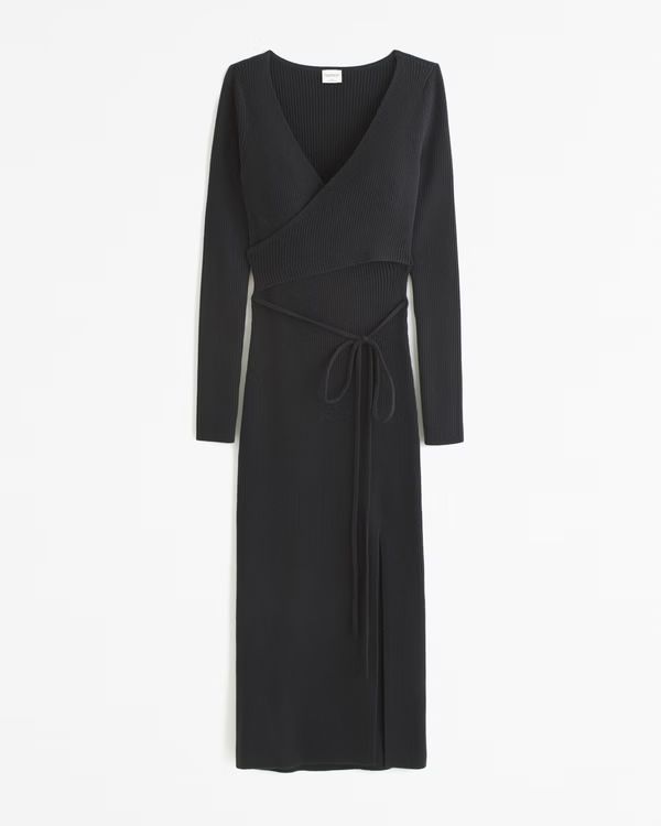 Long-Sleeve Wrap Midi Sweater Dress | Abercrombie & Fitch (UK)