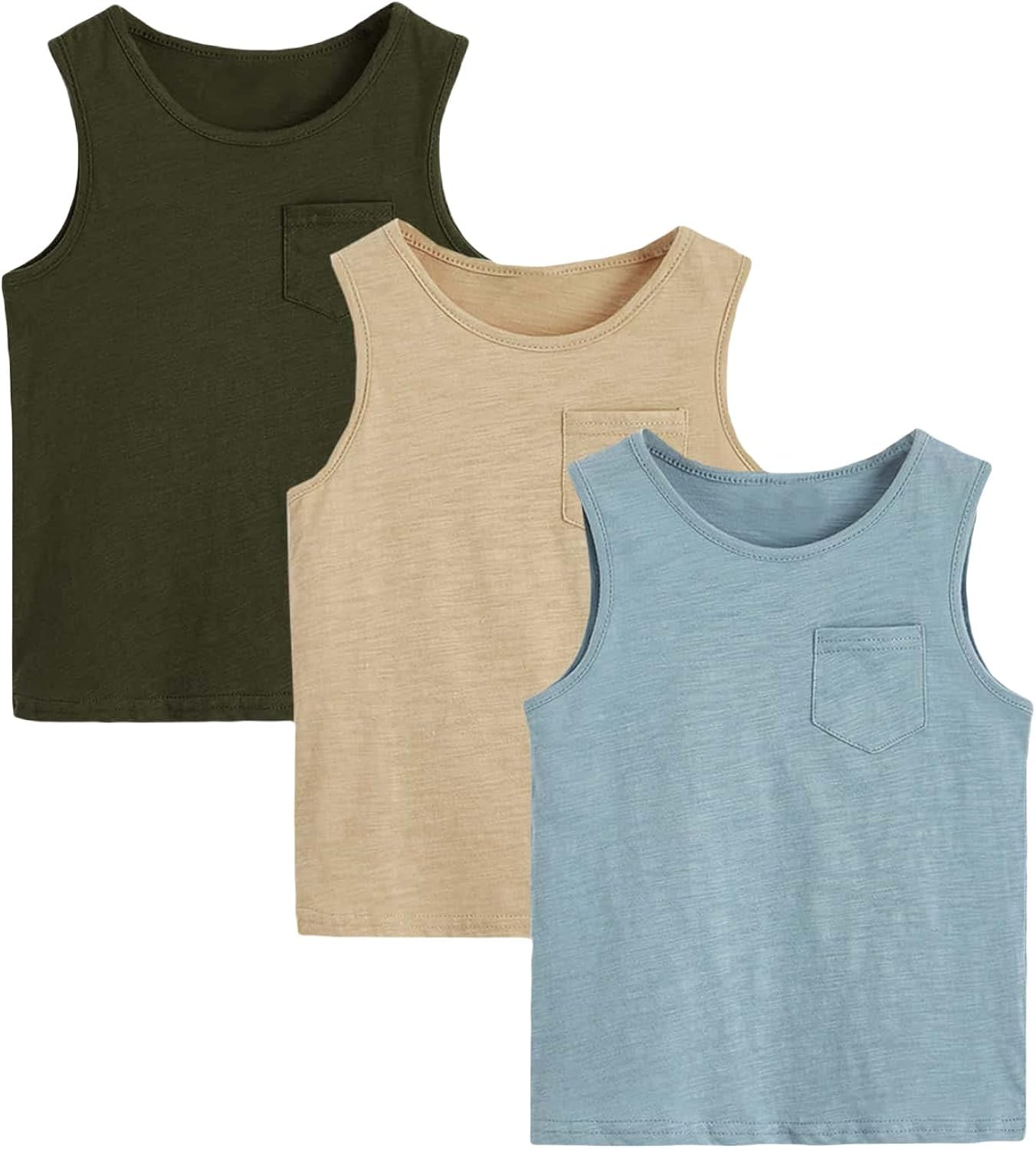 Floerns Boy's 3 Pcs Sleeveless Crew Neck Pocket Casual Solid Tank Top | Amazon (US)