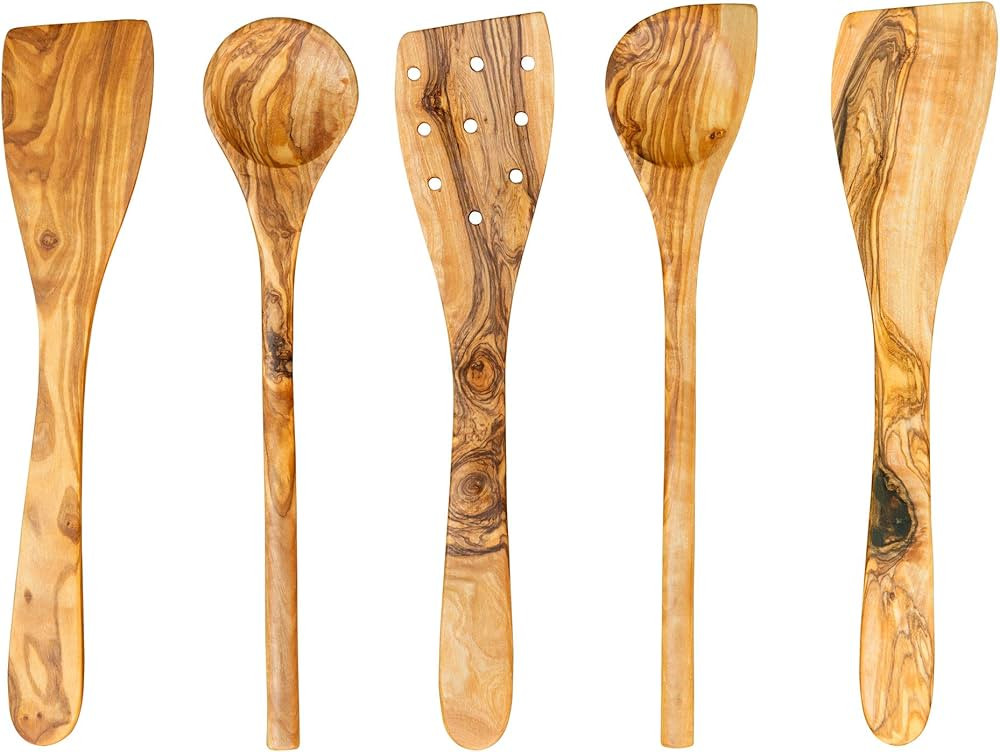 Tramanto Olive Wood Utensil Set 5 Piece Spatula and Spoon, 12 Inch Luxury Kitchen with Gift Box | Amazon (US)