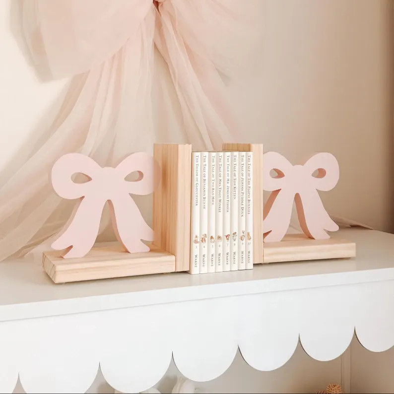 Bow Bookends, Pink Ribbon Room, Baby Girl Nursery Decor, Baby Shower Gift, Girls Bedroom, Book En... | Etsy (US)
