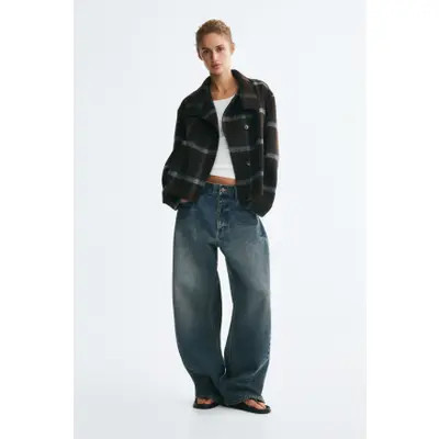 H&M Felted Funnel-Collar Jacket in Brown/plaid at Nordstrom, Size Large | Nordstrom