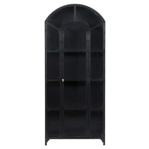 Stancil Industrial Loft Matte Black Iron Frame Clear Glass Door Arch Display Case | Kathy Kuo Home