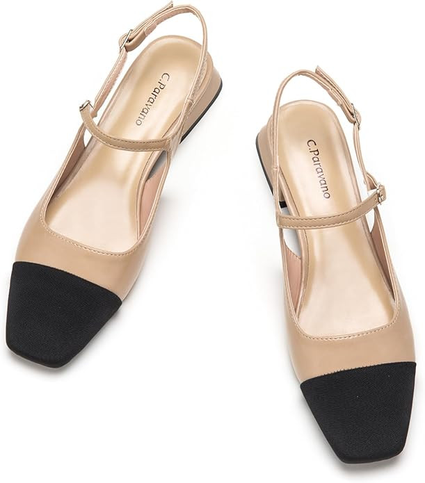 C.Paravano Women's Slingback | Square Toe Slingback Flats | Ankle Strap Flats Sandals | Slip on C... | Amazon (US)