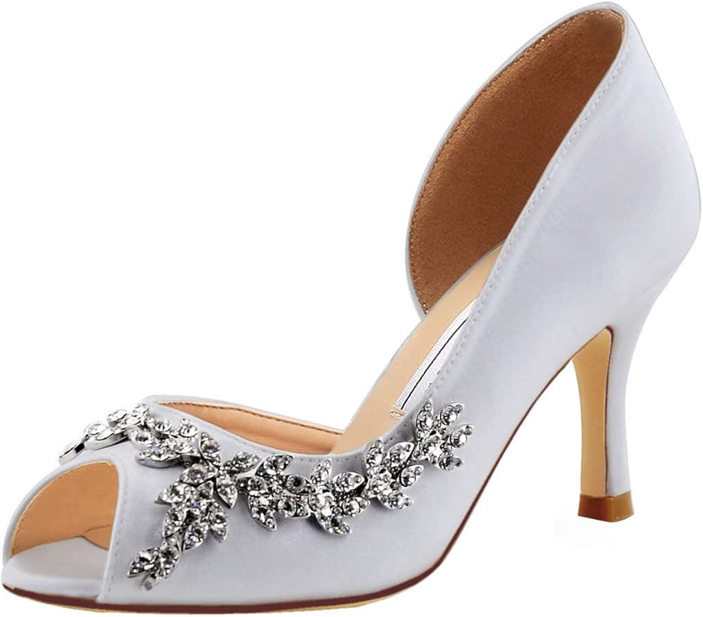 ELEGANTPARK Wedding Heels for Women Peep Toe Wedding Shoes for Bride High Heel Pumps Rhinestones ... | Amazon (US)