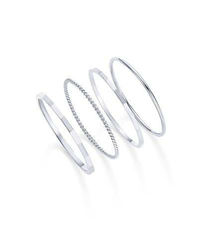 PAVOI 14K Gold Plated Four Pieces Thin Rings Set for Women | 4 Dainty Stacking Rings Pack | Minimalist Stackable Bands (White Gold, 9) | Amazon (US)